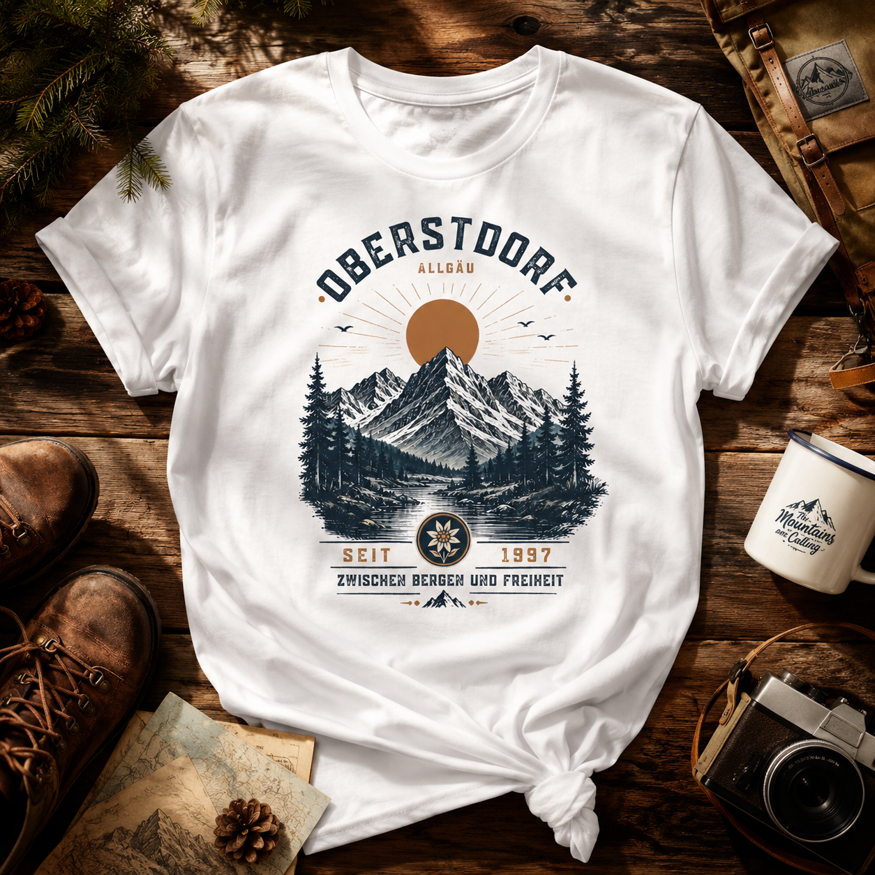 Personalisiertes Oberstdorf T-Shirt Wunschjahr Berge Shirt Vintage Allgäu Wandern Geschenk Outdoor Natur Bekleidung Bayern Alpen S-5XL