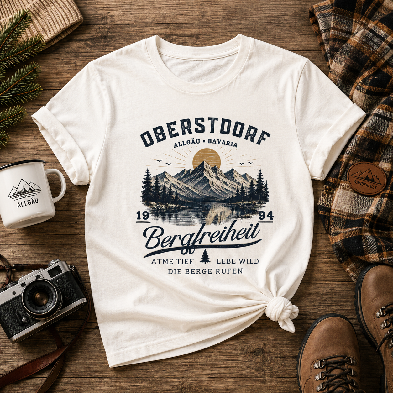 Personalisiertes Oberstdorf T-Shirt Bergfreiheit Wunschjahr Vintage Berge Wandern Outdoor Geschenk Allgäu Bayern S-5XL