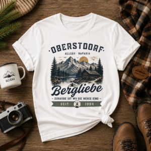 Personalisiertes T-Shirt Wunschjahr & Ort Bergliebe Vintage Berge Wandern Outdoor Geschenk Allg&auml;u Bayern Souvenir S-5XL