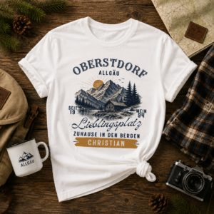 Personalisiertes T-Shirt Lieblingsplatz Wunschname Ort Jahr Berge Vintage Wandern Geschenk Allg&auml;u Bayern Souvenir S-5XL