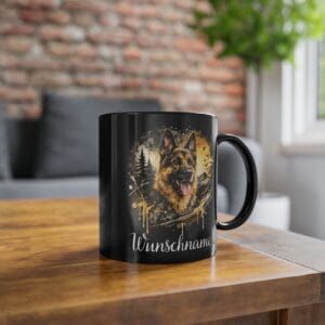 Personalisierbare schwarze Keramik-Tasse "Urban Sch&auml;ferhund"